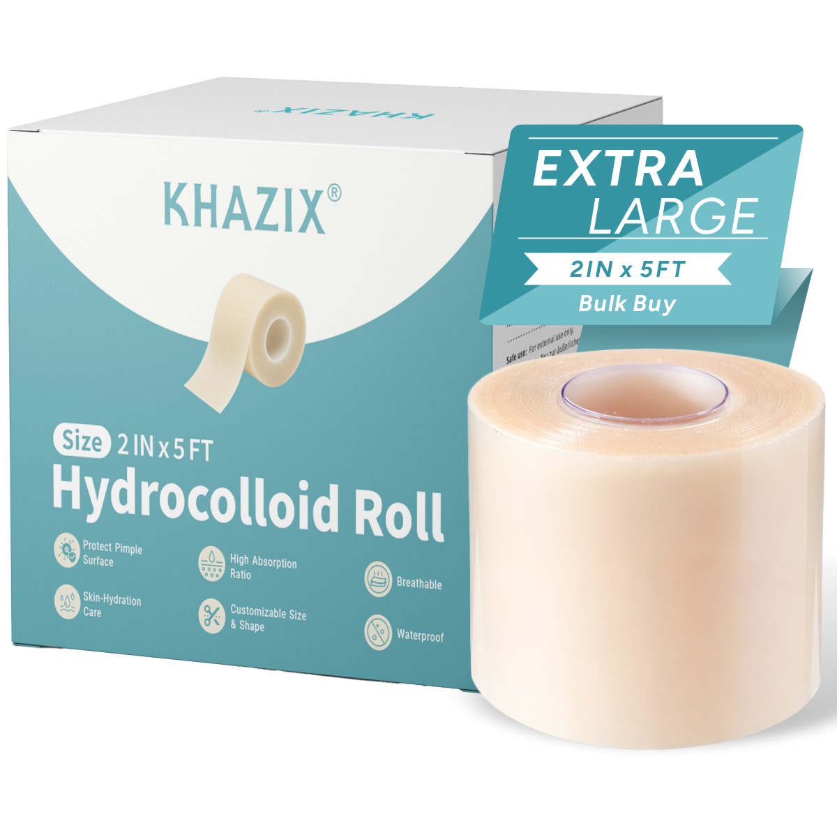 Skincare Acne - KHAZIX ハイドロコロイド包帯ロール 2インチ x 5フィート カットトゥフィット創傷被覆材