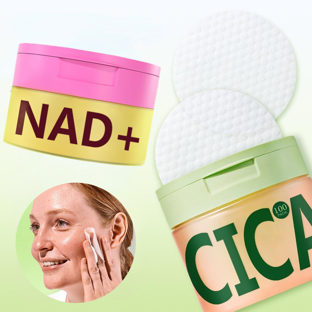 Skincare Centella - オリジナルスキンケアセット - NAD+クリーム + 100枚入りツボクサコットンパッド、角質除去、細胞再生、均一な肌色、保湿