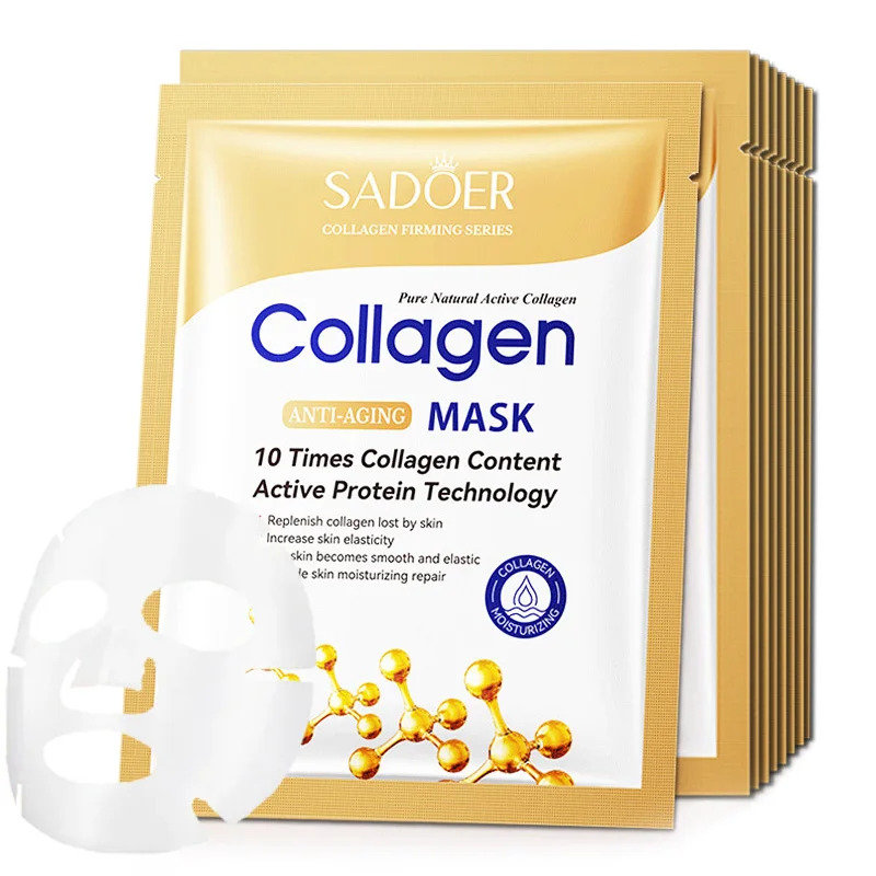 Collagen Sheet Mask - 10枚入り アンチエイジング コラーゲン フェイスシートマスク - 保湿・修復・美白