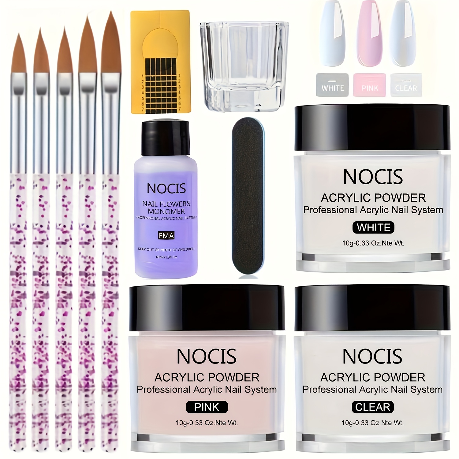 Vitamin C Powder - NOCIS アクリルネイルキット - ケラチンアクリルパウダー、キャスターオイル、ビタミンE、ネイルプライマー、ネイルグルー、フレンチチップ、ピンクラインストーン、初心者向けツール一式、DIYホームサロン、クリスマスギフト