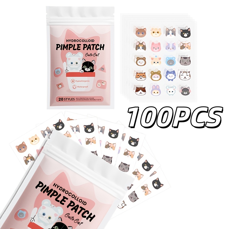 100枚入りのかわいい猫のニキビパッチ、防水性と耐汗性があり - Skincare Acne のレビューと価格