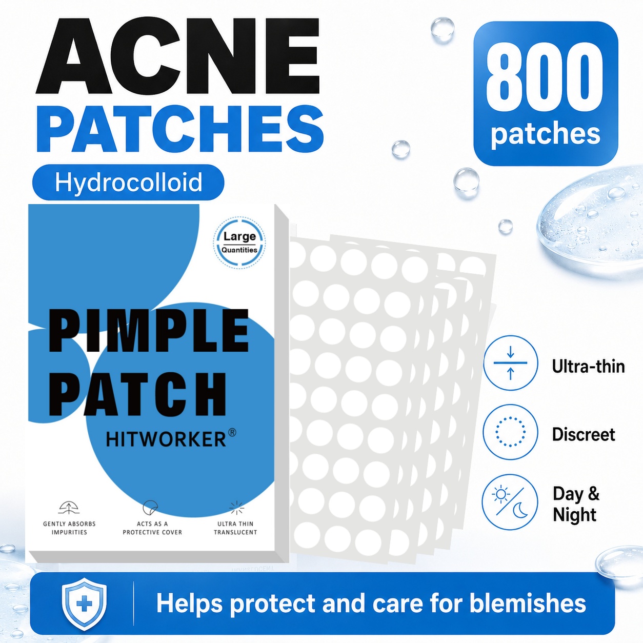 800枚入りハイドロコロイドニキビパッチ、目立たない傷跡隠し - Skincare Acne のレビューと価格
